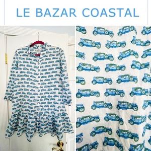 Le Bazar Coastal Antique Automobile Cotton Ruffle Dress Gown Blue Green Car S